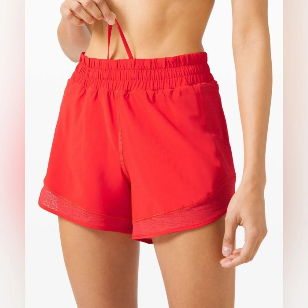 Lululemon Carnation Red Hotty Hot High Rise Short 4" *Mesh Size 8 - Picture 1 of 6